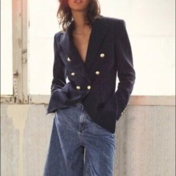 Zara Tailored Blazer with Buttons Navy Blue XS - Picture 7 of 16